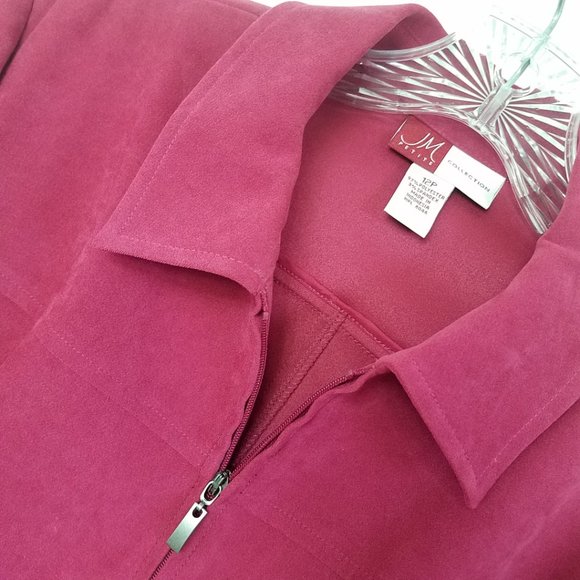 Women's Red Faux Suede Full Zip Coat Jacket - Picture 6 of 10
